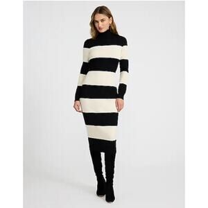 Express Black & Ivory Striped Turtleneck Long Sleeve Midi Sweater Dress Size XL